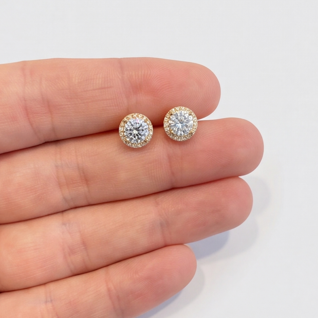4.30 Ct. Round Cut Lab Grown Diamond Halo Earrings (EF-VS)