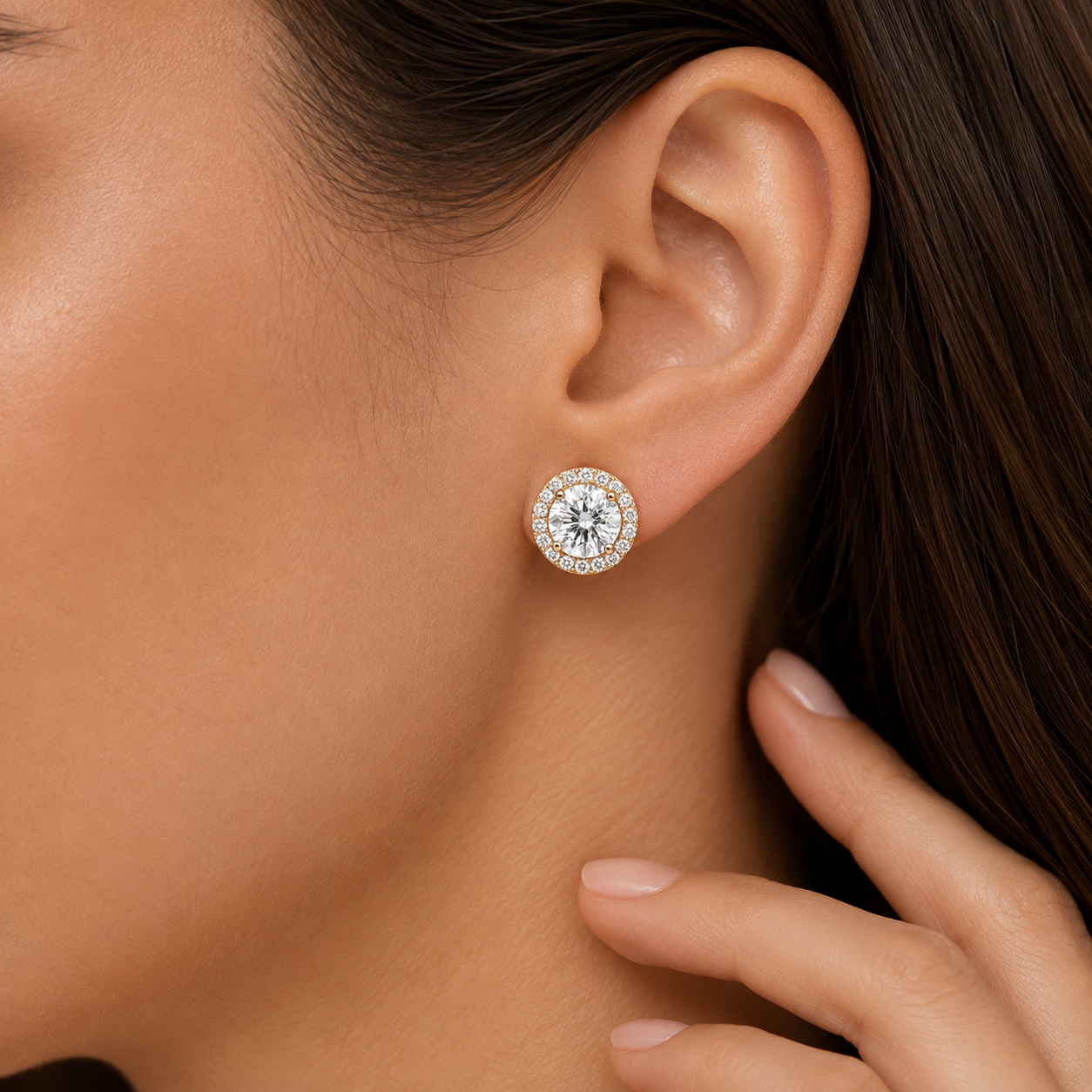 4.30 Ct. Round Cut Lab Grown Diamond Halo Earrings (EF-VS)