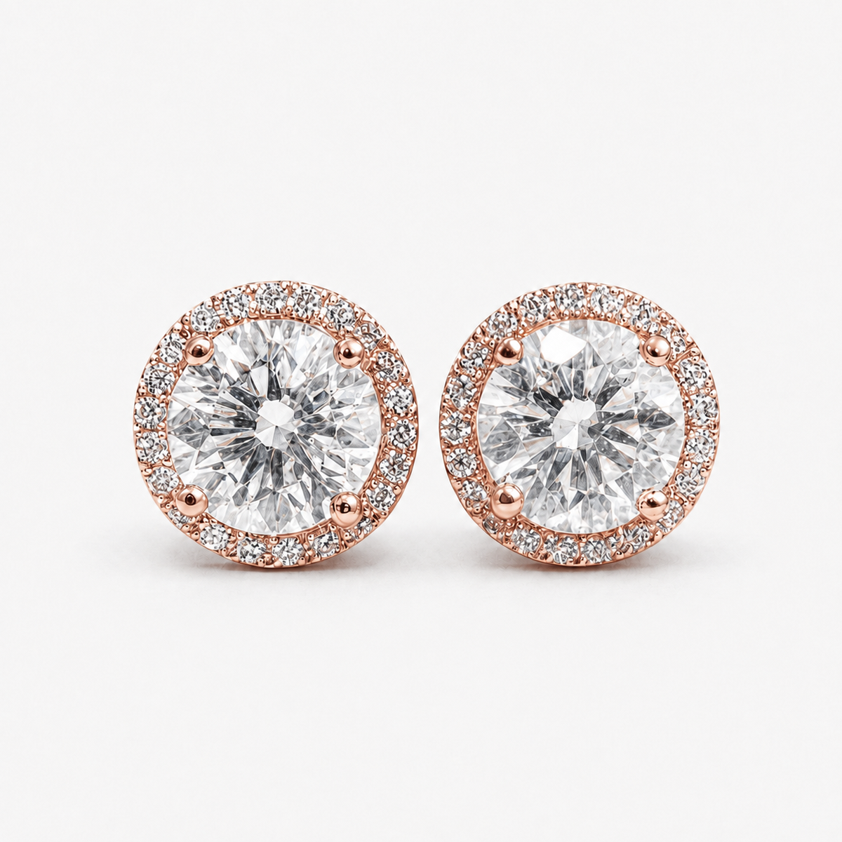4.30 Ct. Round Cut Lab Grown Diamond Halo Earrings (EF-VS)