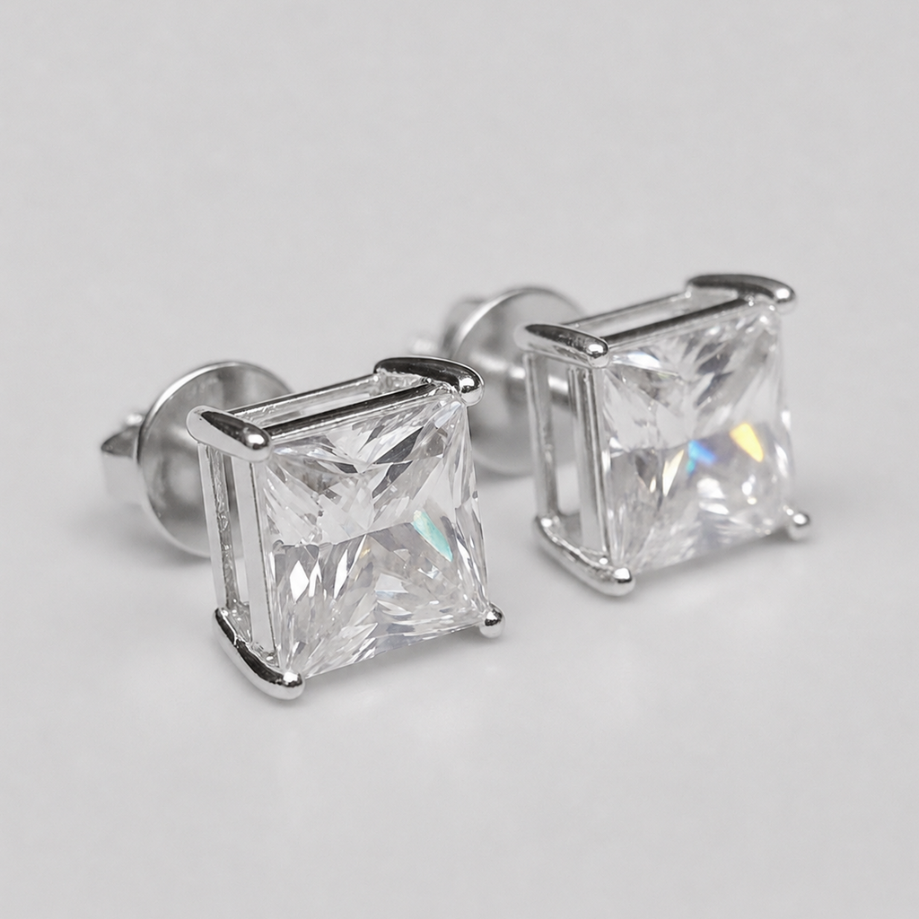 1.00 Ct Lab Grown Diamond Princess Cut Stud Earrings (VS-EF)