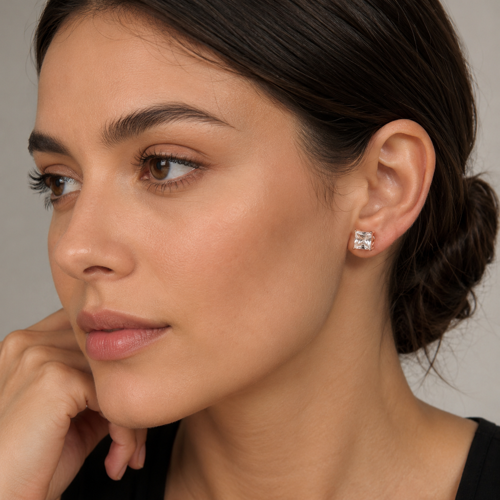 1.00 Ct Lab Grown Diamond Princess Cut Stud Earrings (VS-EF)