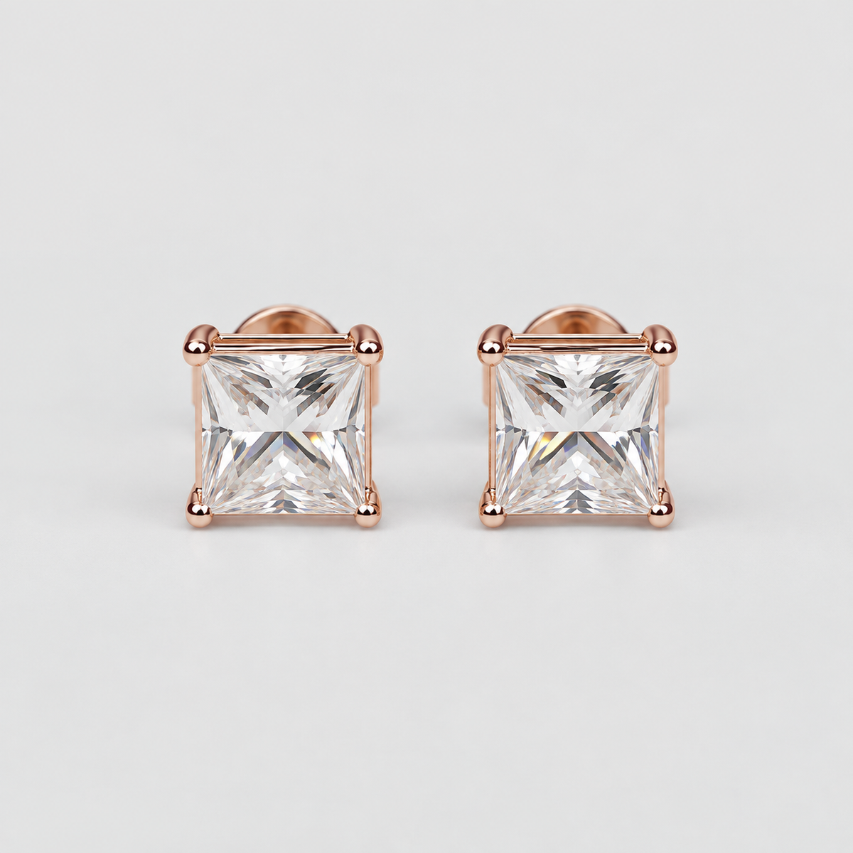 1 Ct Lab Grown Diamond Princess Cut Stud Earrings (EF/VVS-VS)