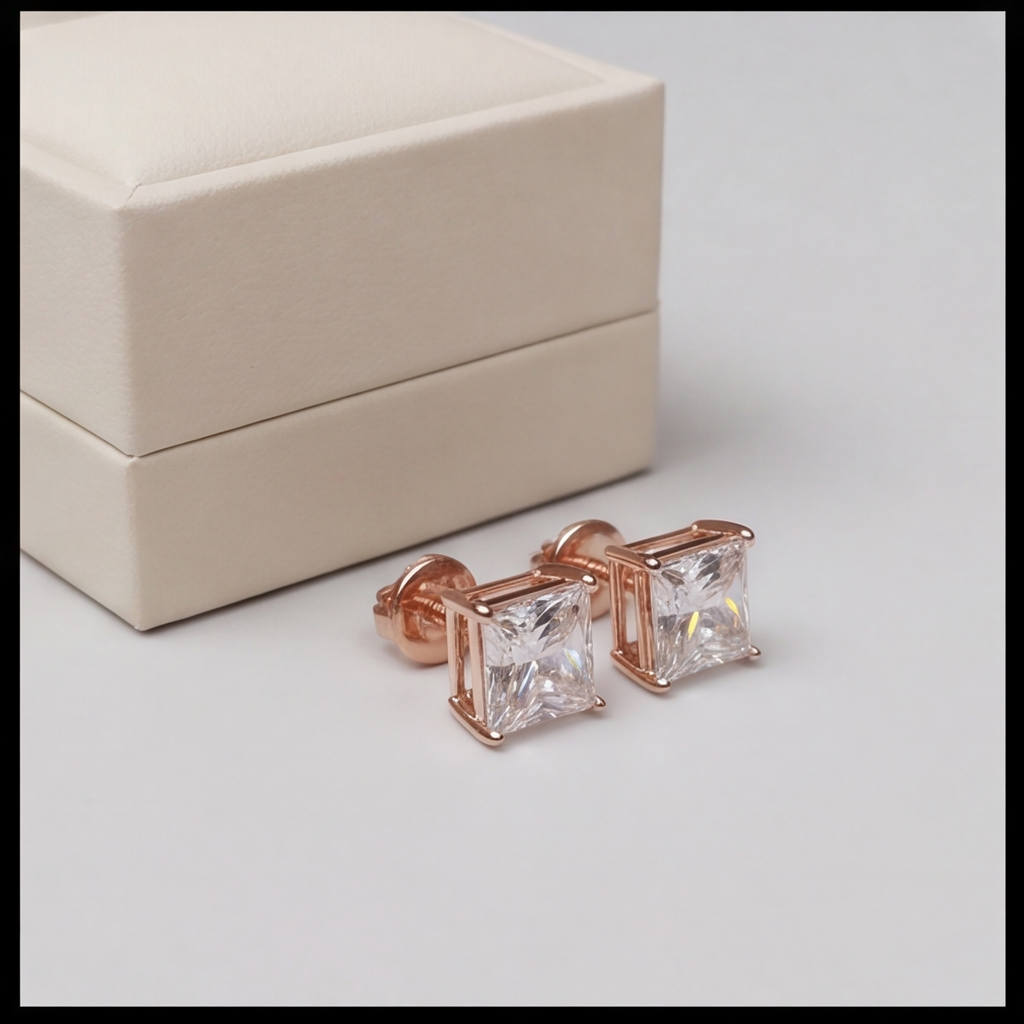 1.00 Ct Lab Grown Diamond Princess Cut Stud Earrings (VS-EF)