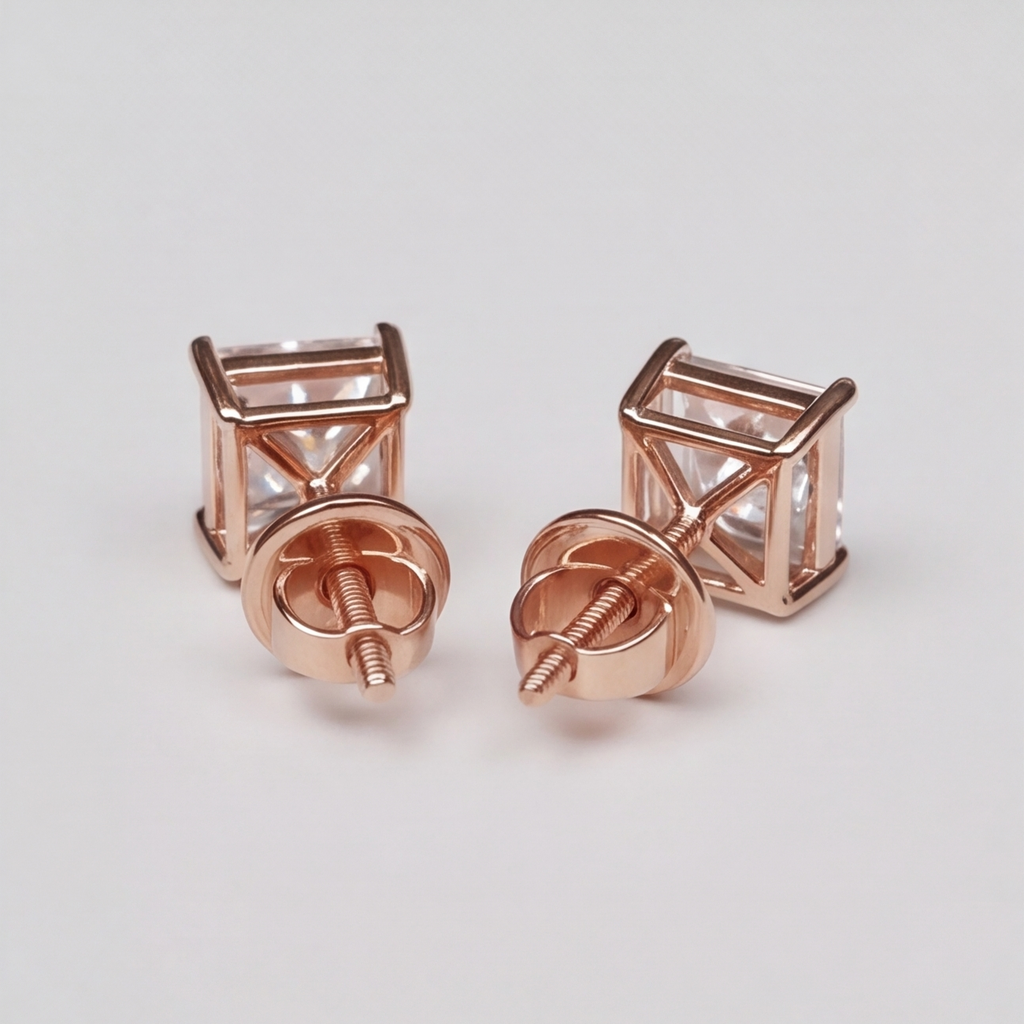 1.00 Ct Lab Grown Diamond Princess Cut Stud Earrings (VS-EF)