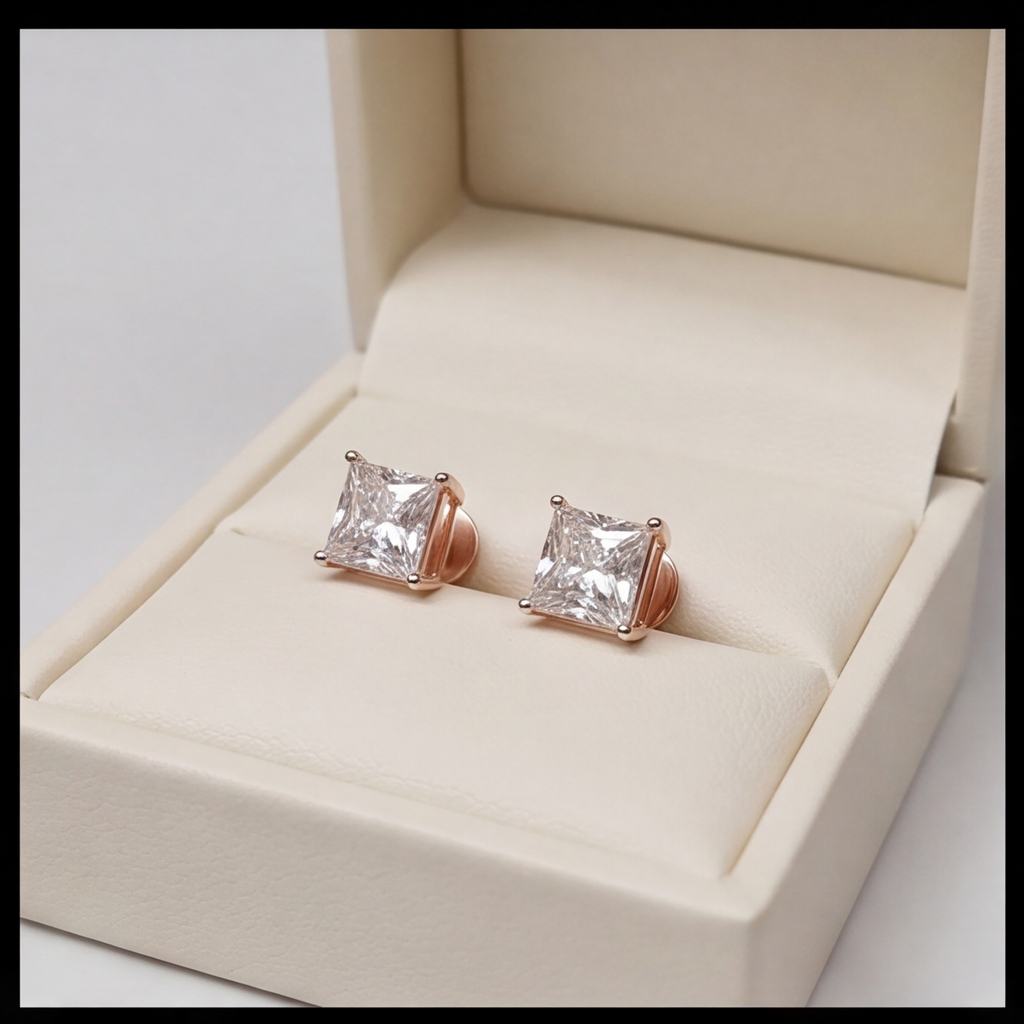 1.00 Ct Lab Grown Diamond Princess Cut Stud Earrings (VS-EF)