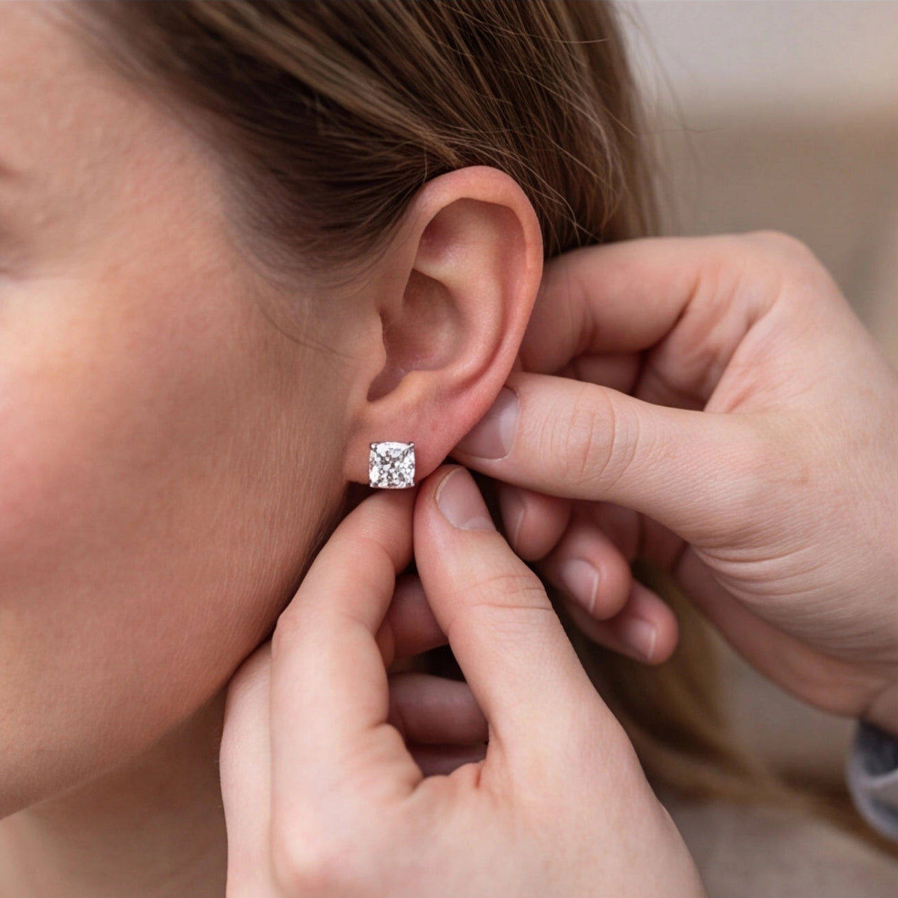 1 Ct. Lab Grown Diamond Cushion Cut Stud Earrings (EF-VS)