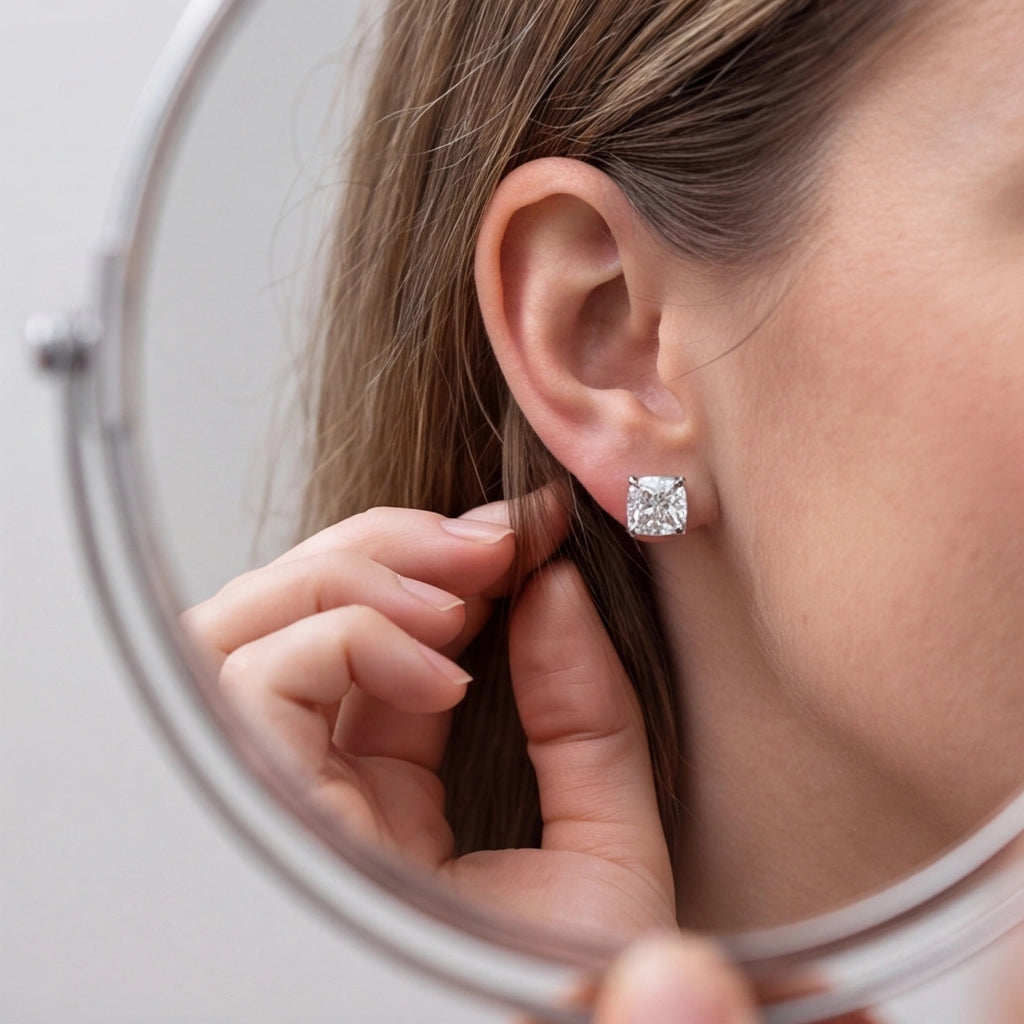 1 Ct. Lab Grown Diamond Cushion Cut Stud Earrings (EF-VS)