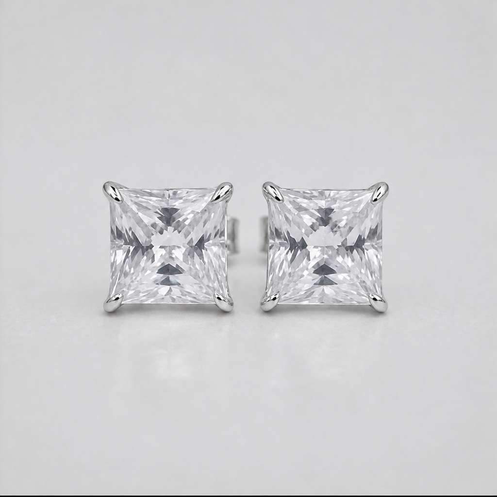 2.00 Ct Lab Grown Diamond Princess Cut Stud Earrings (VS-EF)