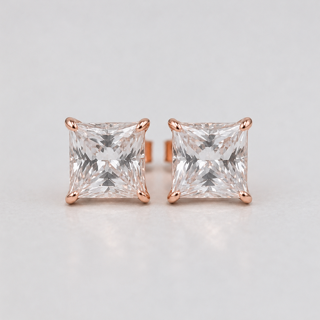 2.00 Ct Lab Grown Diamond Princess Cut Stud Earrings (VS-EF)