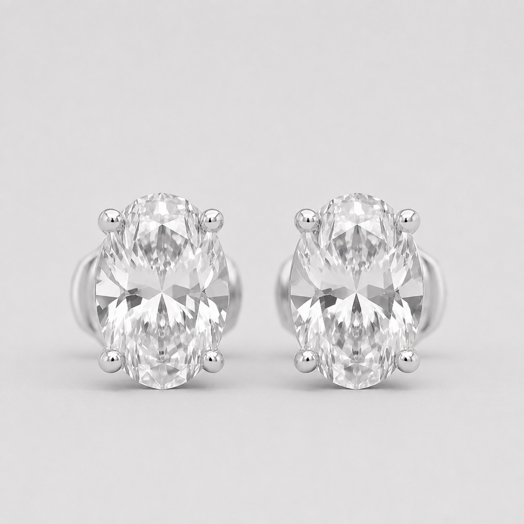 2 Ct. Oval Shape Lab Grown Diamond Stud Earrings (VS-EF)