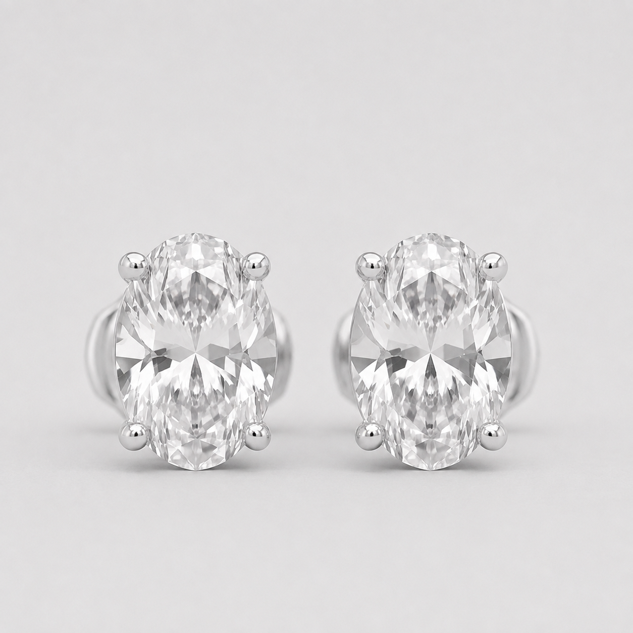 2 Ct. Oval Shape Lab Grown Diamond Stud Earrings (VS-EF)