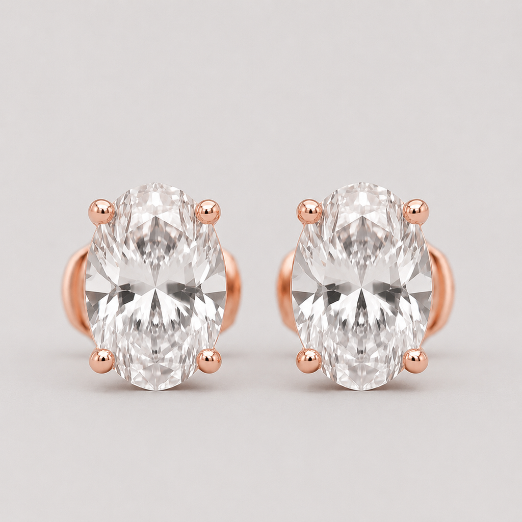 2 Ct. Oval Shape Lab Grown Diamond Stud Earrings (VS-EF)