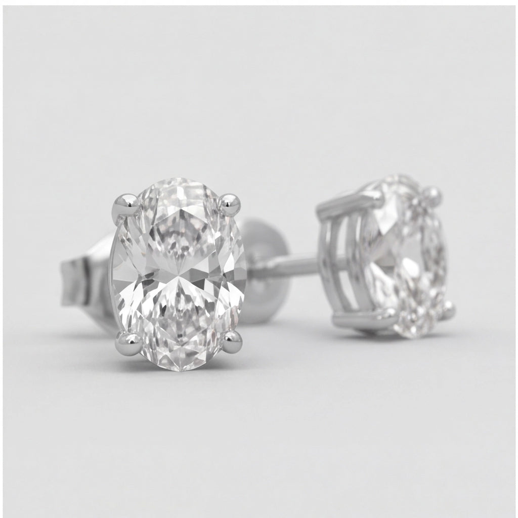 2 Ct. Oval Shape Lab Grown Diamond Stud Earrings (VS-EF)