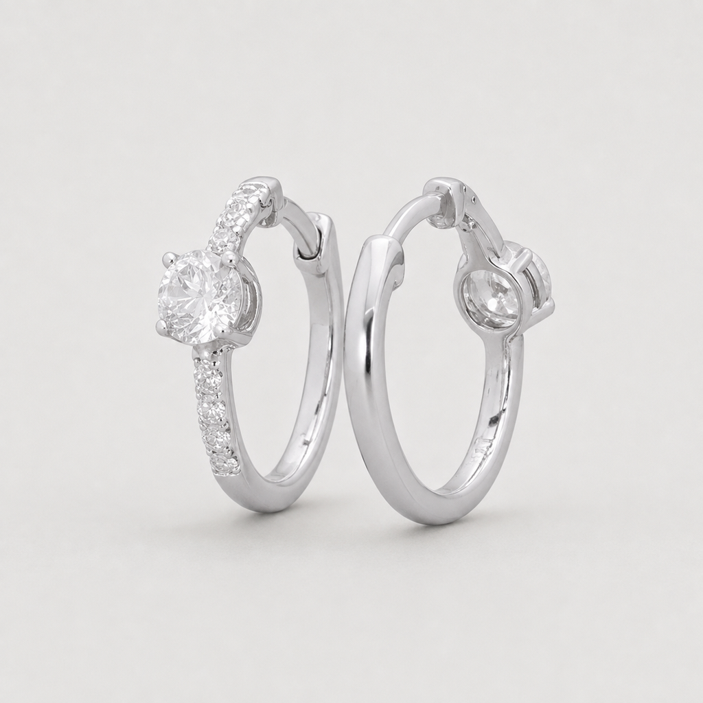 1.30 Ct. Lab Grown Diamond Round Cut Hoop Earrings (VS-EF)