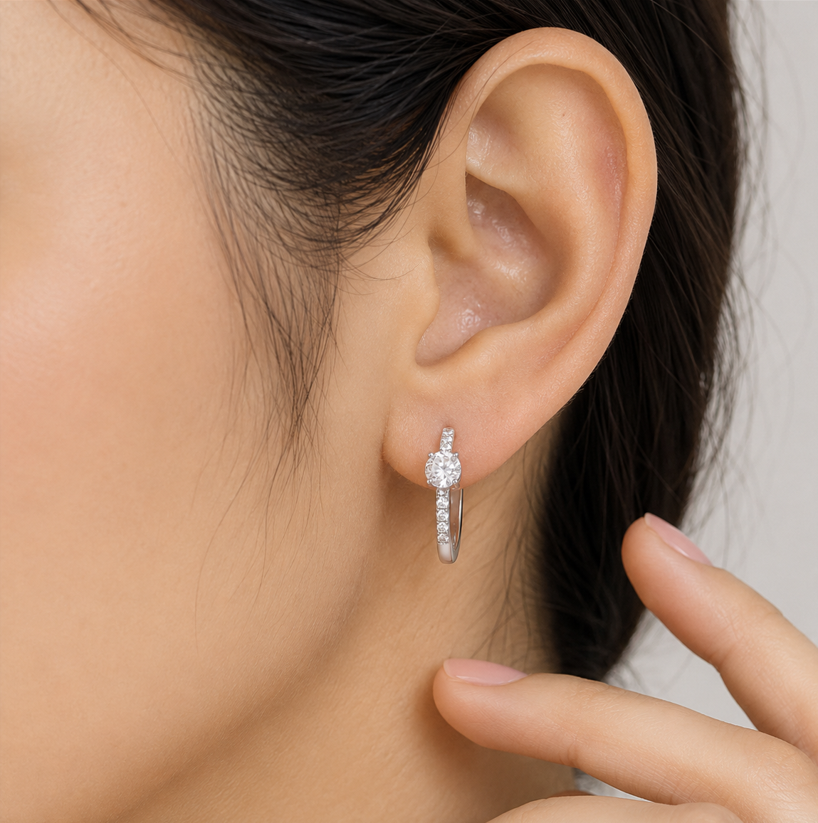 1.30 Ct. Lab Grown Diamond Round Cut Hoop Earrings (VS-EF)