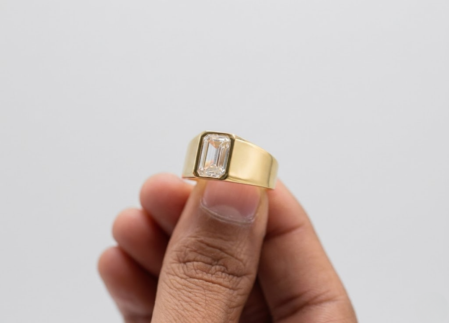 Natural Emerald Cut Diamond Ring for Men | Luxury Diamond Ring | Modern Gold Ring