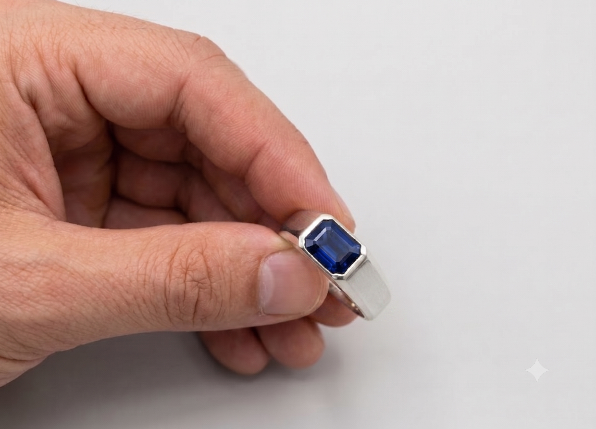 Men's Blue Sapphire Ring with Lab-Grown Diamonds