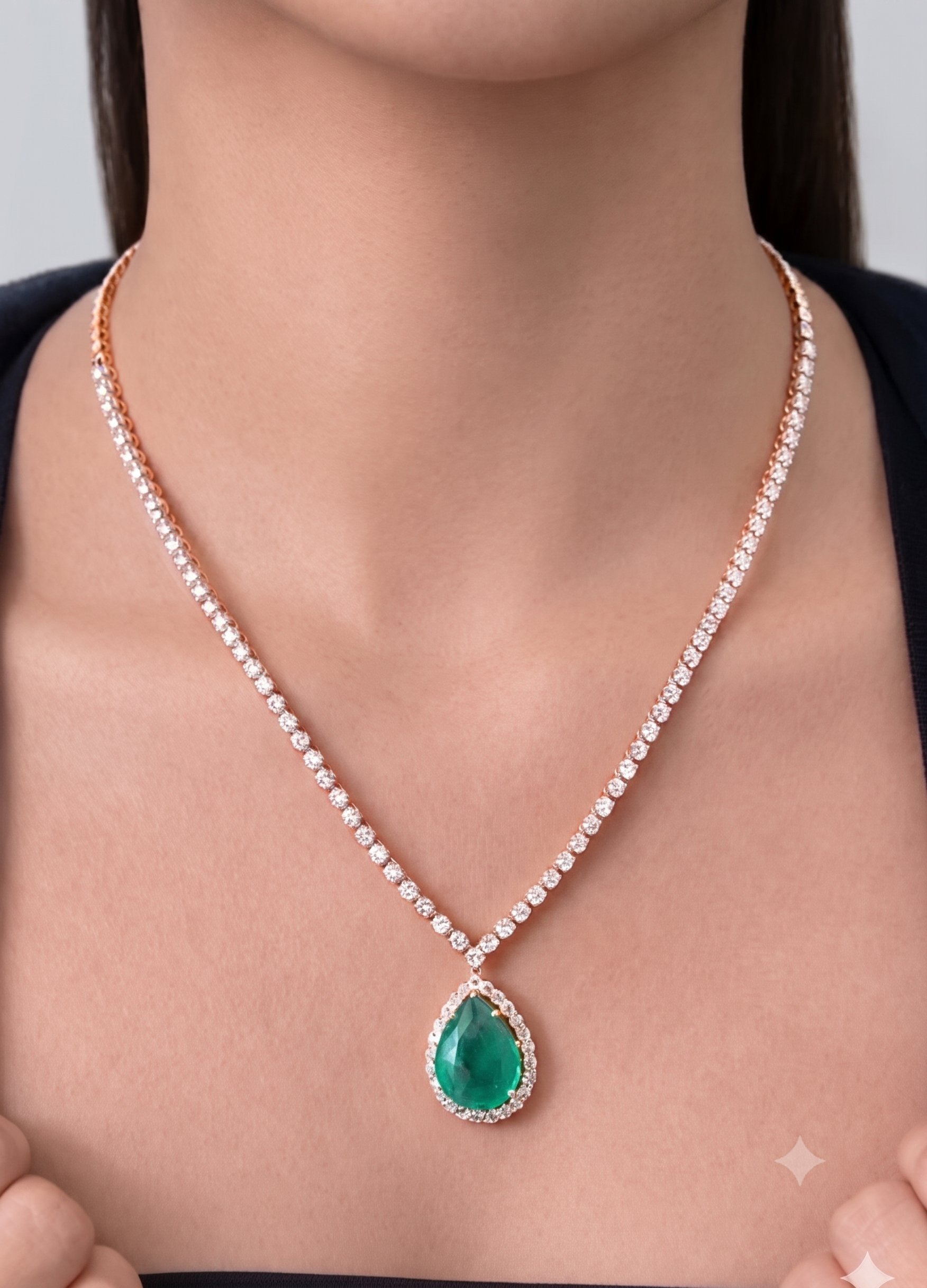 18.00tcw  (VS-EF) Lab-Grown Diamond Emerald Necklace for Women