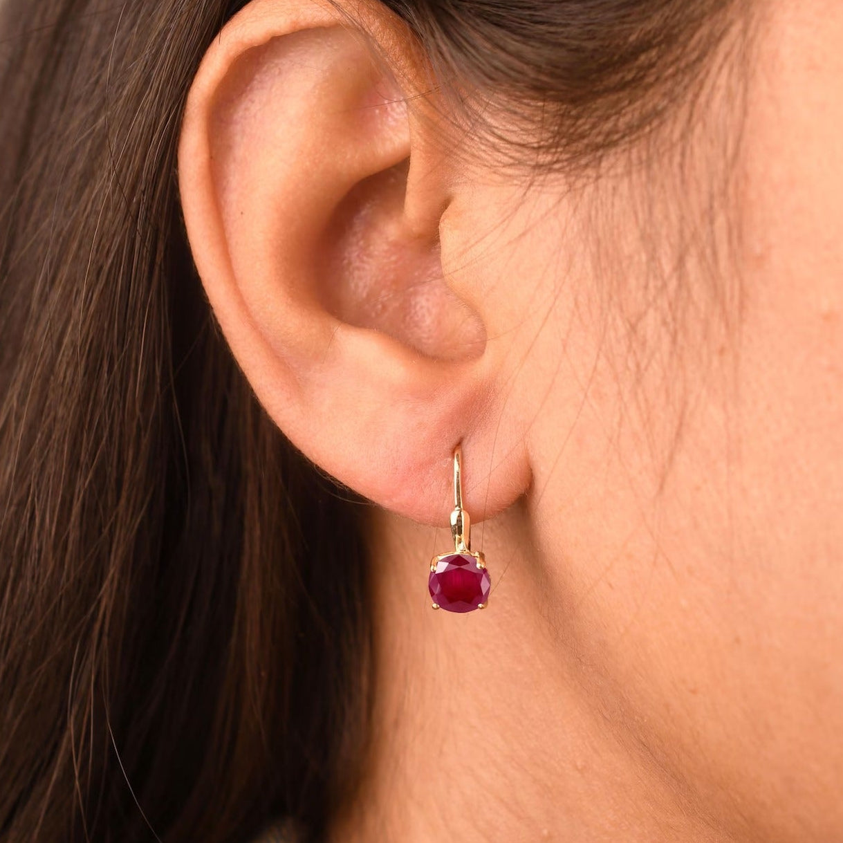 2 Ct. Round Cut Ruby Gemstone Dangle Earrings