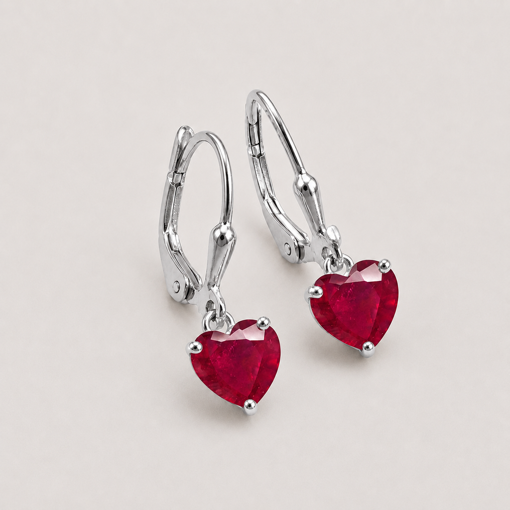 2 Ct. Heart Cut Ruby Gemstone Dangle Earrings