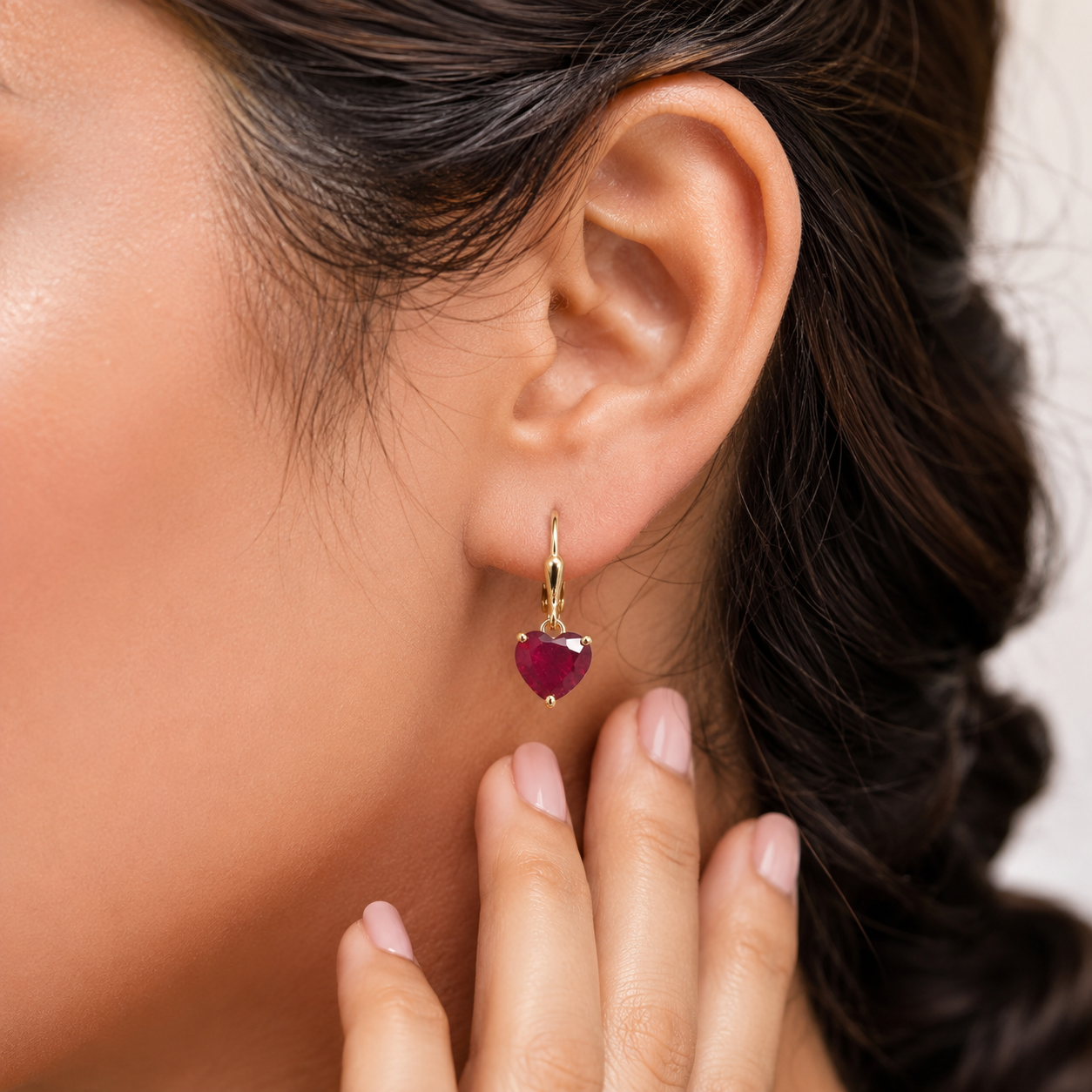 2 Ct. Heart Cut Ruby Gemstone Dangle Earrings