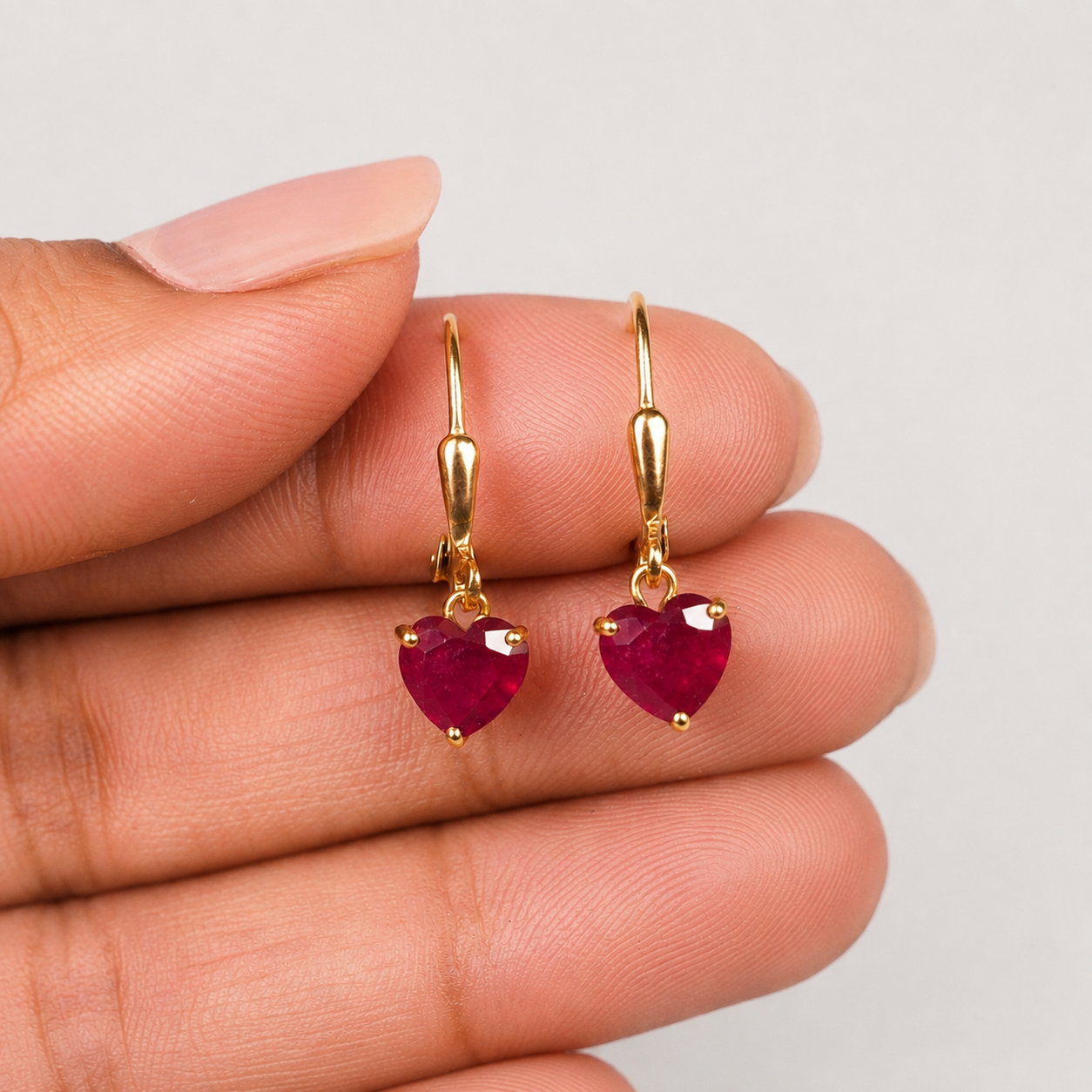 2 Ct. Heart Cut Ruby Gemstone Dangle Earrings
