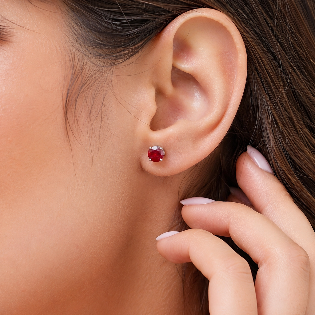 1 Ct. Round Cut Ruby Gemstone Stud Earrings