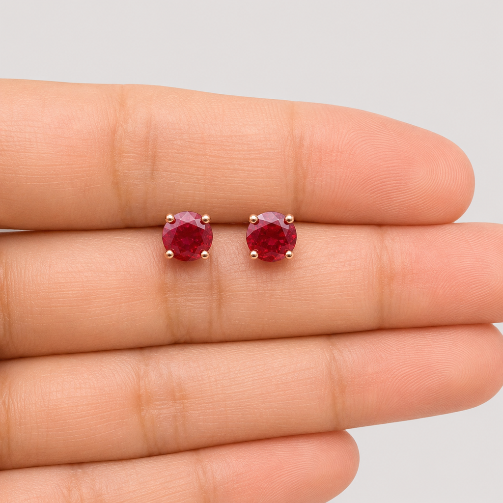 1 Ct. Round Cut Ruby Gemstone Stud Earrings