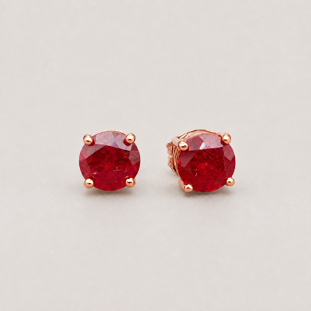 1 Ct. Round Cut Ruby Gemstone Stud Earrings
