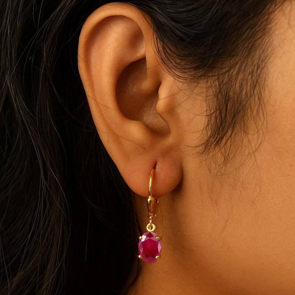 4 Ct. Ruby Gemstone Oval Cut Drop Dangle Earrings
