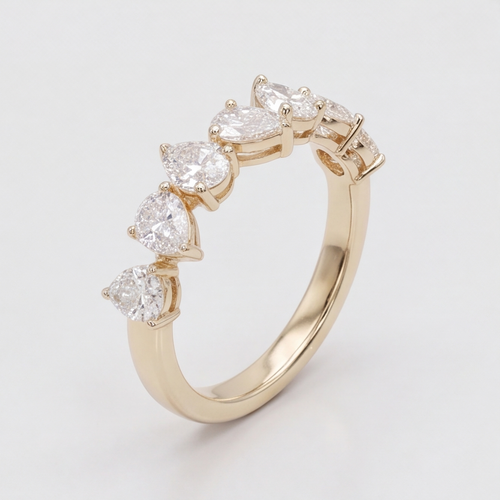 1 Ct. Lab-Grown Diamond Ring Half Eternity Pear Cut (VS-EF)