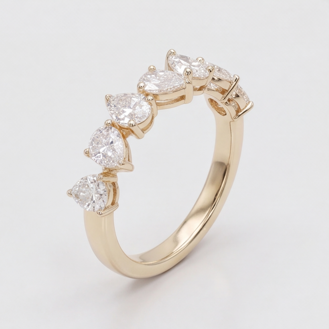 1 Ct. Lab-Grown Diamond Ring Half Eternity Pear Cut (VS-EF)