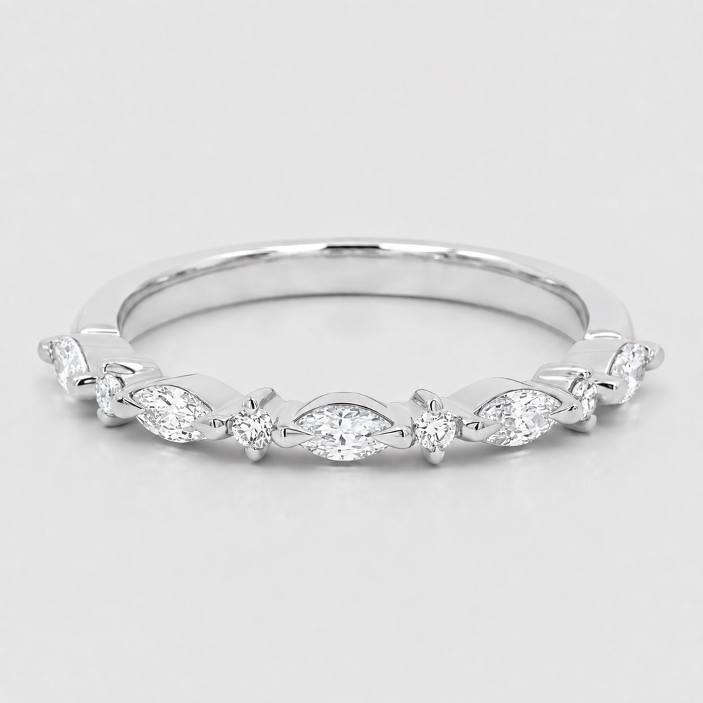 2 Ct. Lab Grown Diamond Marquise & Round Cut Half Eternity Band (VS-EF)