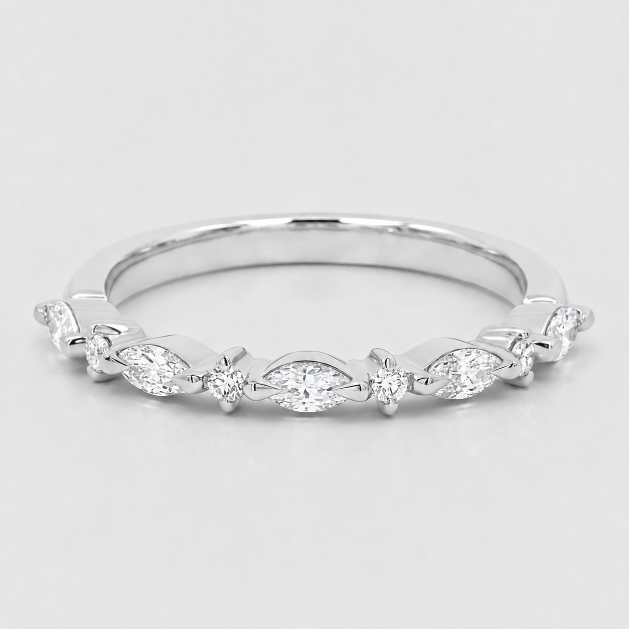 2 Ct. Lab Grown Diamond Marquise & Round Cut Half Eternity Band (VS-EF)