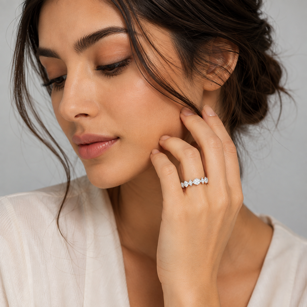 2 Ct. Lab Grown Diamond Marquise & Round Cut Half Eternity Band (VS-EF)