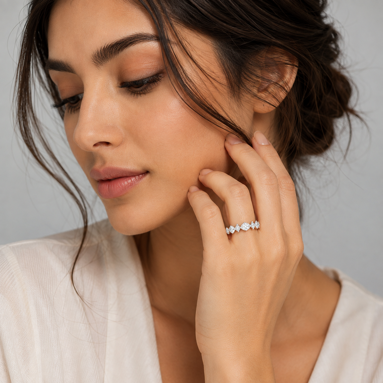 2 Ct. Lab Grown Diamond Marquise & Round Cut Half Eternity Band (VS-EF)