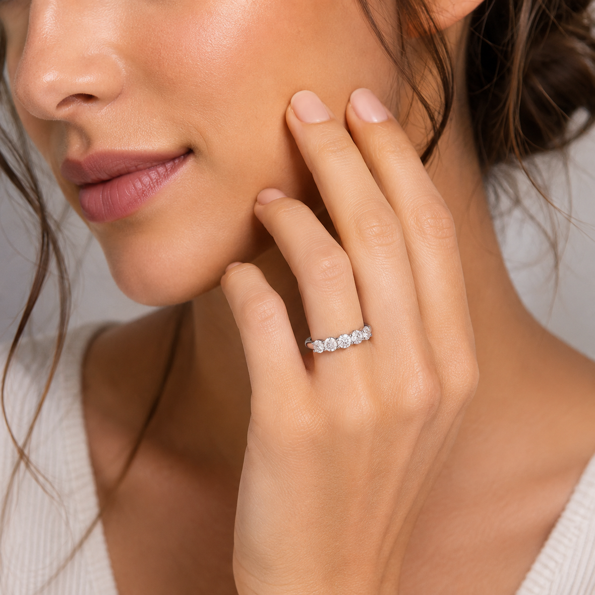1.5 Ct. Lab-Grown Diamond Half Eternity Round Cut Ring (EF/VVS-VS)