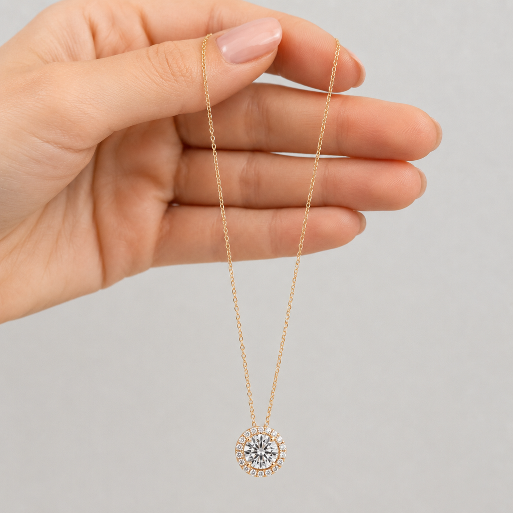 Lab Grown Diamond Halo Pendant Necklace 0.80 Ct. (VS-EF)