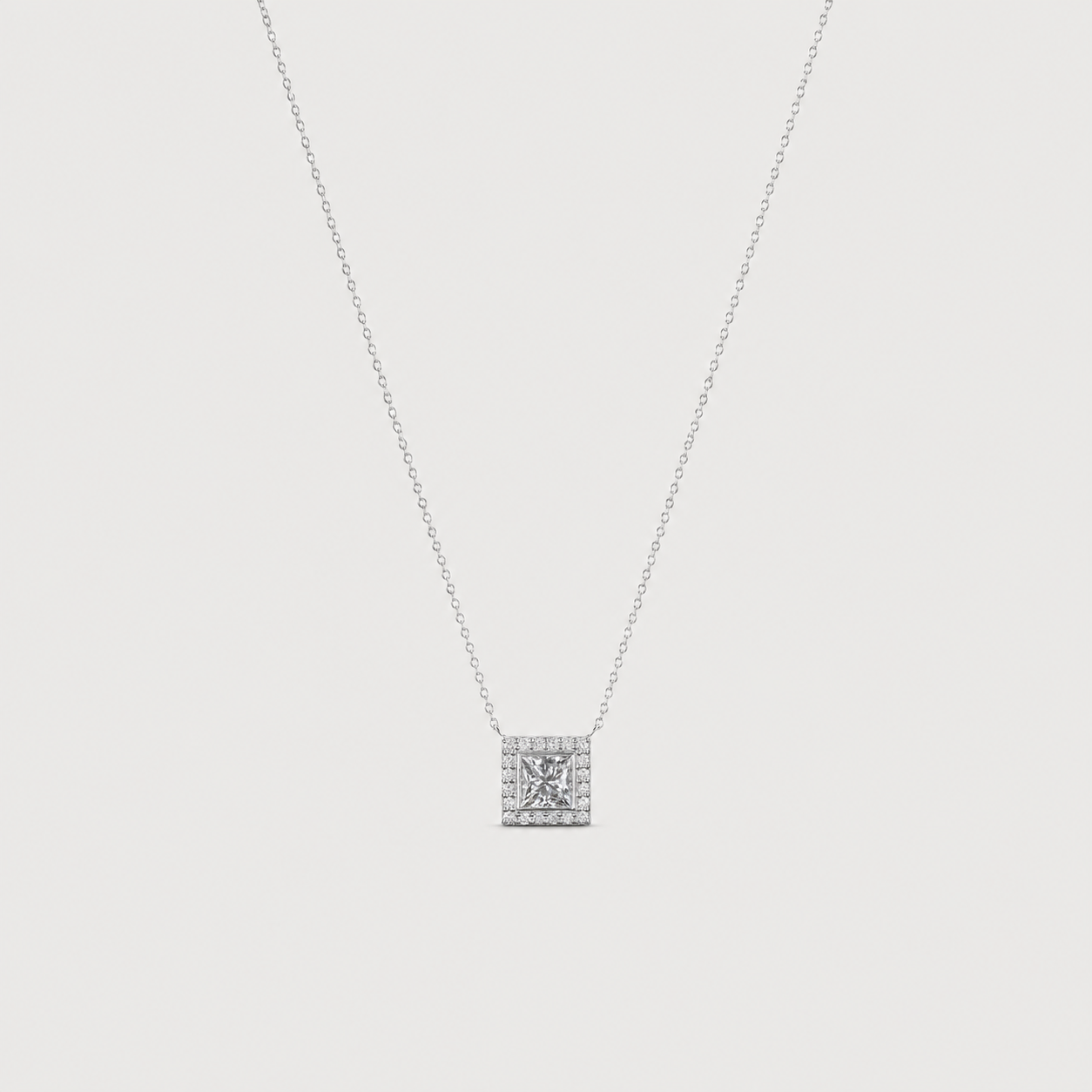 Lab Grown Diamond Princess Cut Halo Pendant Necklace 0.90 Ct. (VS-EF)