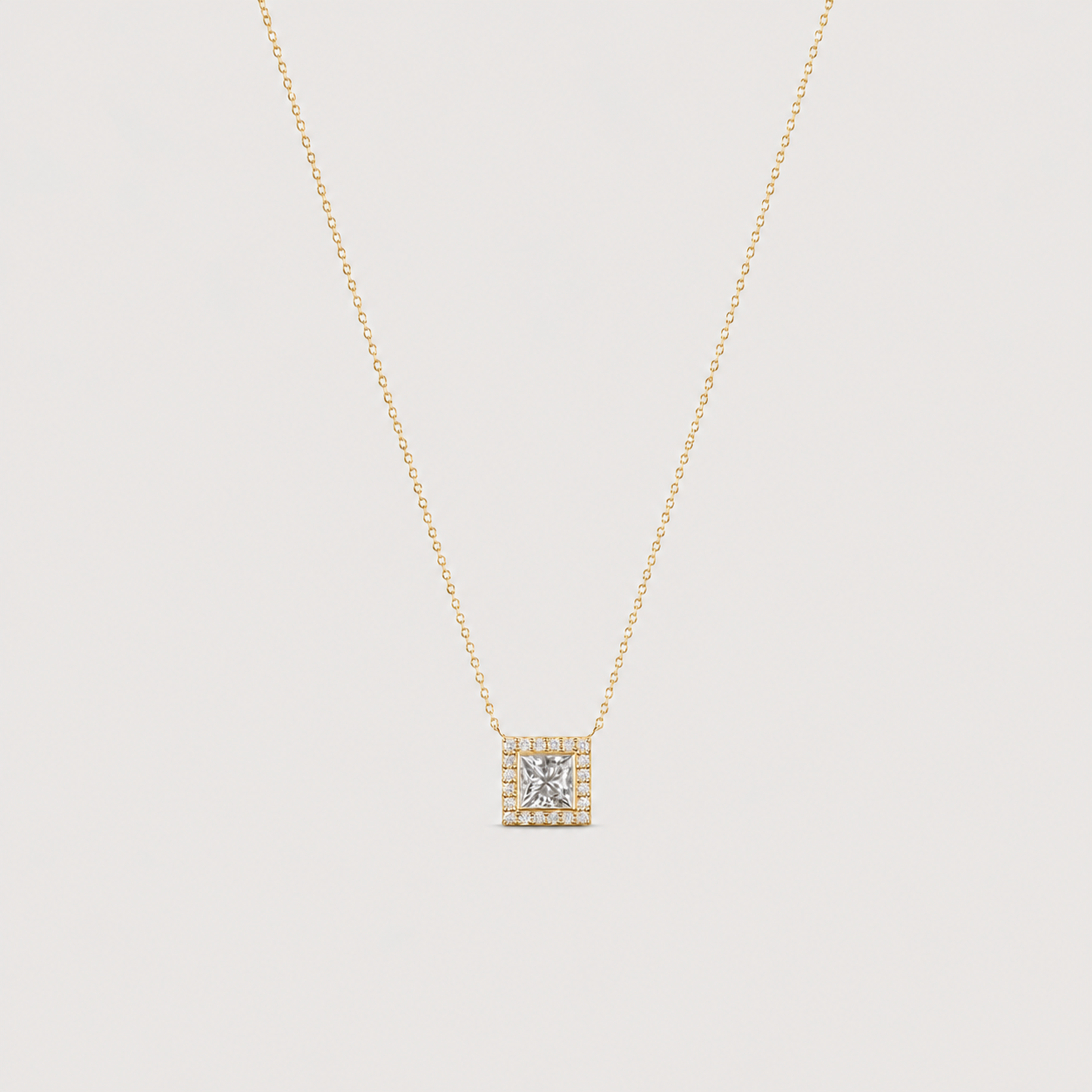 Lab Grown Diamond Princess Cut Halo Pendant Necklace 0.90 Ct. (VS-EF)