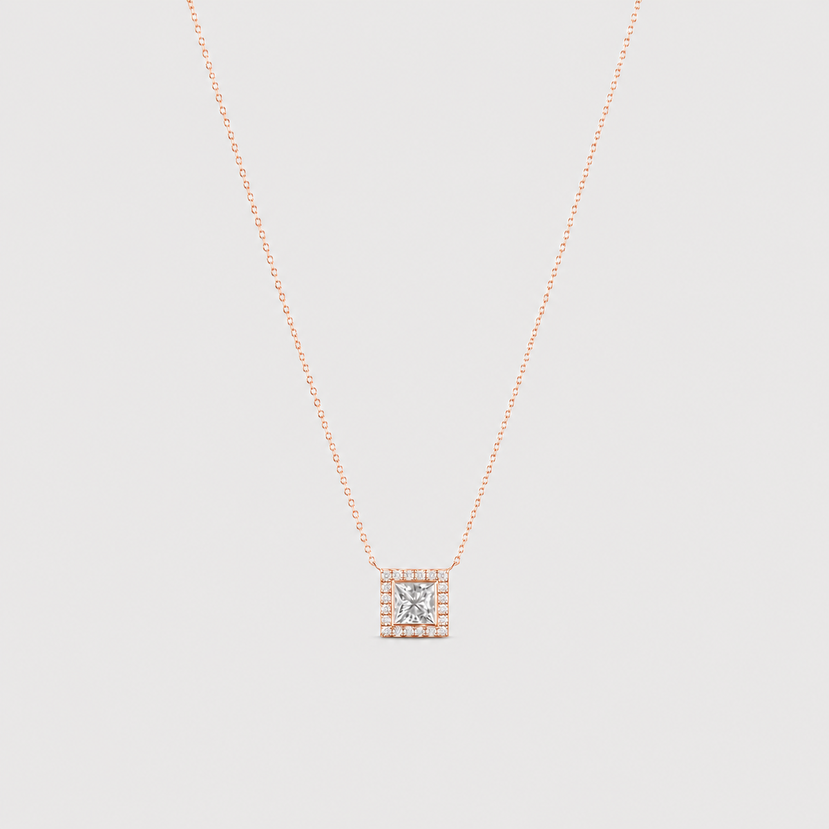 Lab Grown Diamond Princess Cut Halo Pendant Necklace 0.90 Ct. (VS-EF)