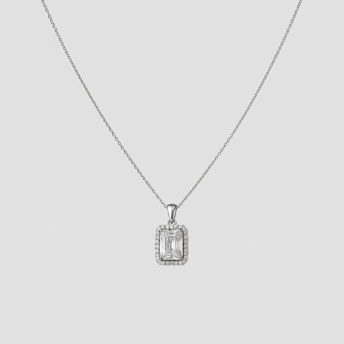 1.50 Ct. Lab Grown Diamond Emerald Cut Halo Pendant Necklace (VS-EF)