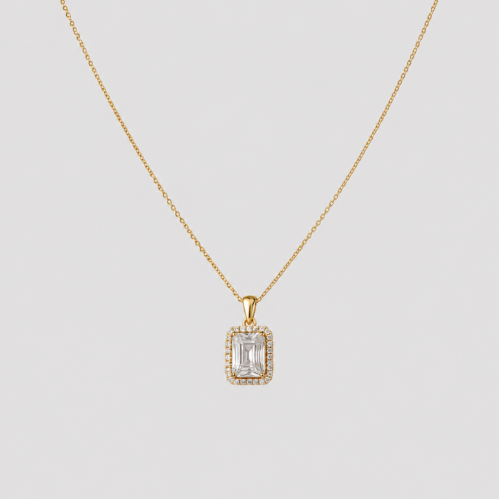 1.50 Ct. Lab Grown Diamond Emerald Cut Halo Pendant Necklace (VS-EF)