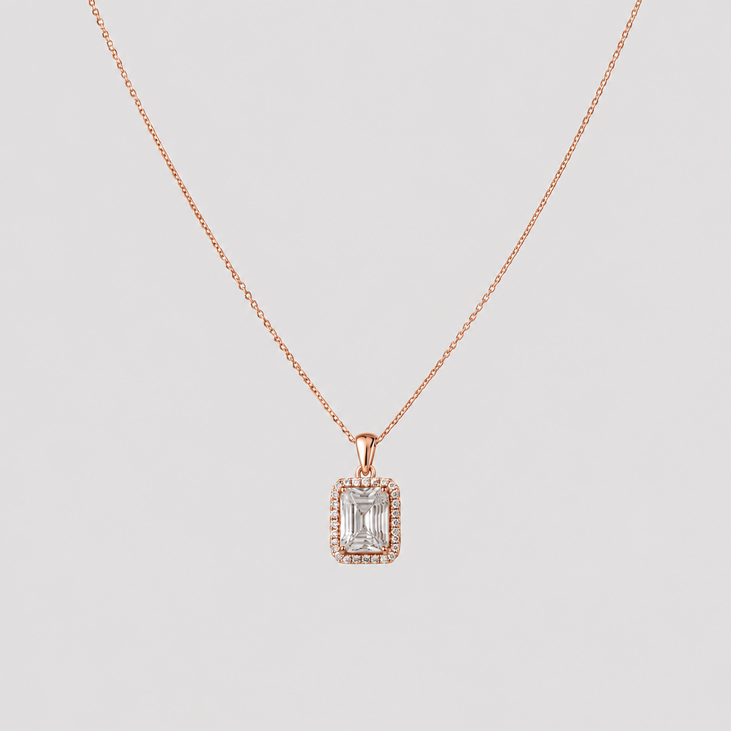 1.50 Ct. Lab Grown Diamond Emerald Cut Halo Pendant Necklace (VS-EF)