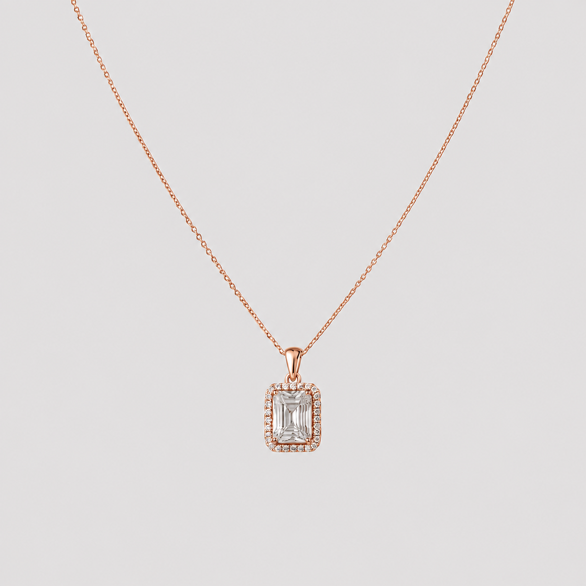 1.50 Ct. Lab Grown Diamond Emerald Cut Halo Pendant Necklace (VS-EF)