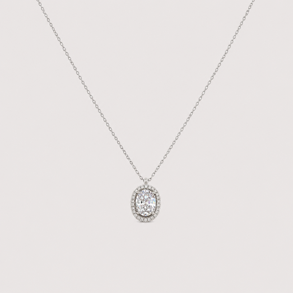1.40 Ct. Lab Grown Diamond Oval Halo Pendant Necklace (VS-EF)