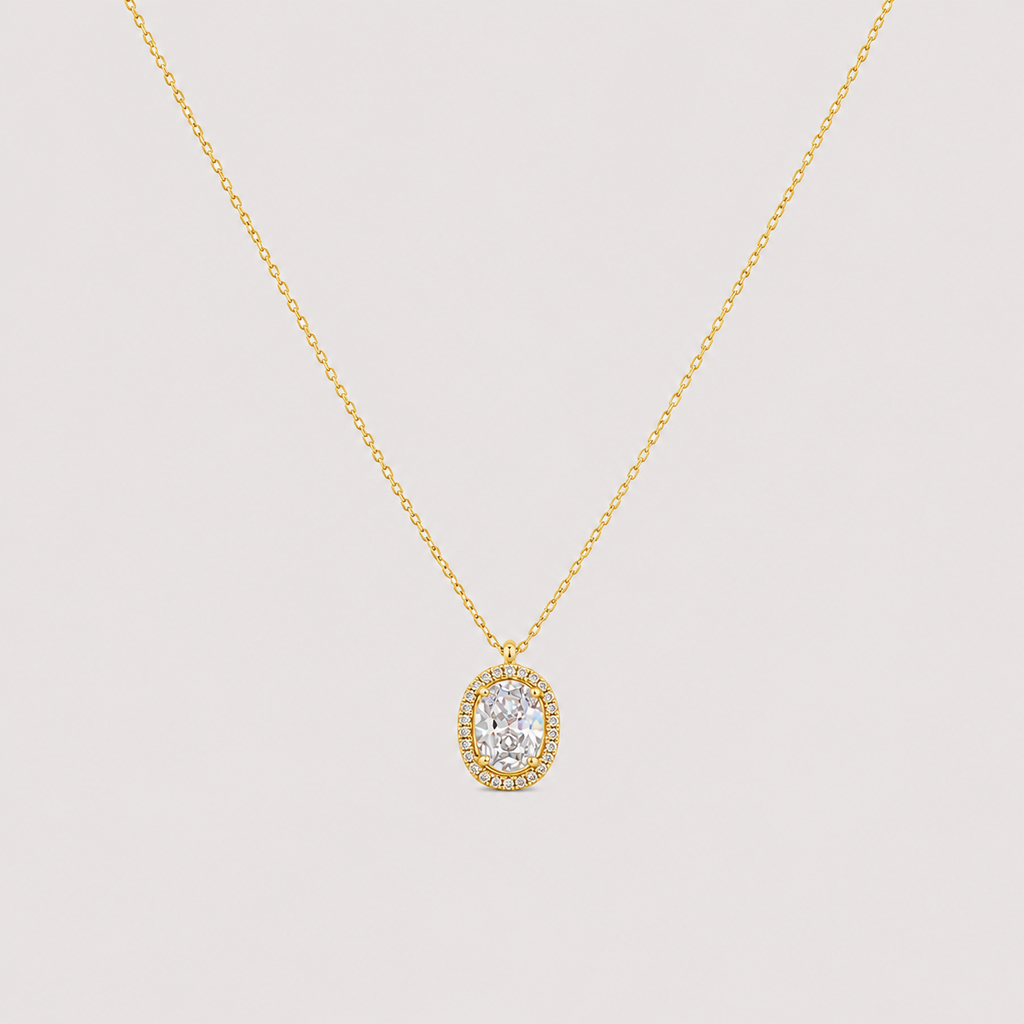 1.40 Ct. Lab Grown Diamond Oval Halo Pendant Necklace (VS-EF)