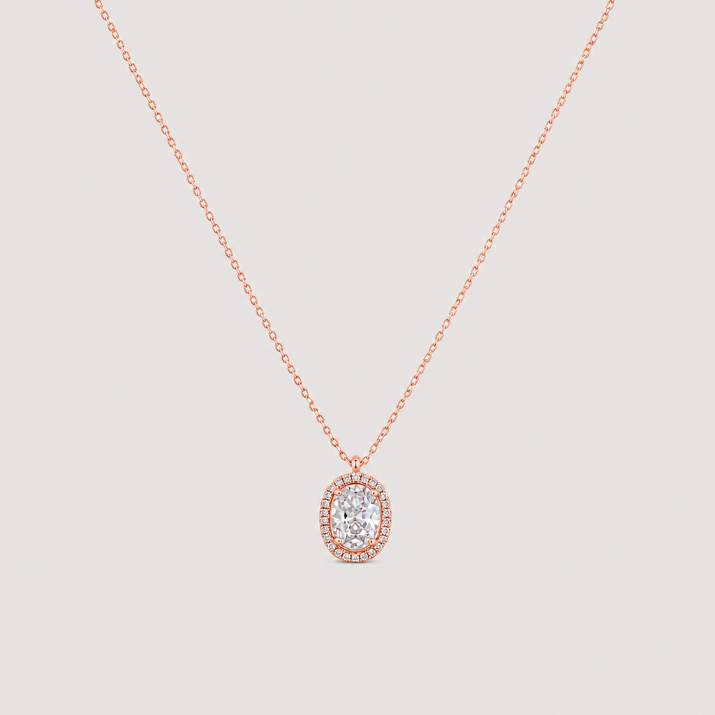 1.40 Ct. Lab Grown Diamond Oval Halo Pendant Necklace (VS-EF)