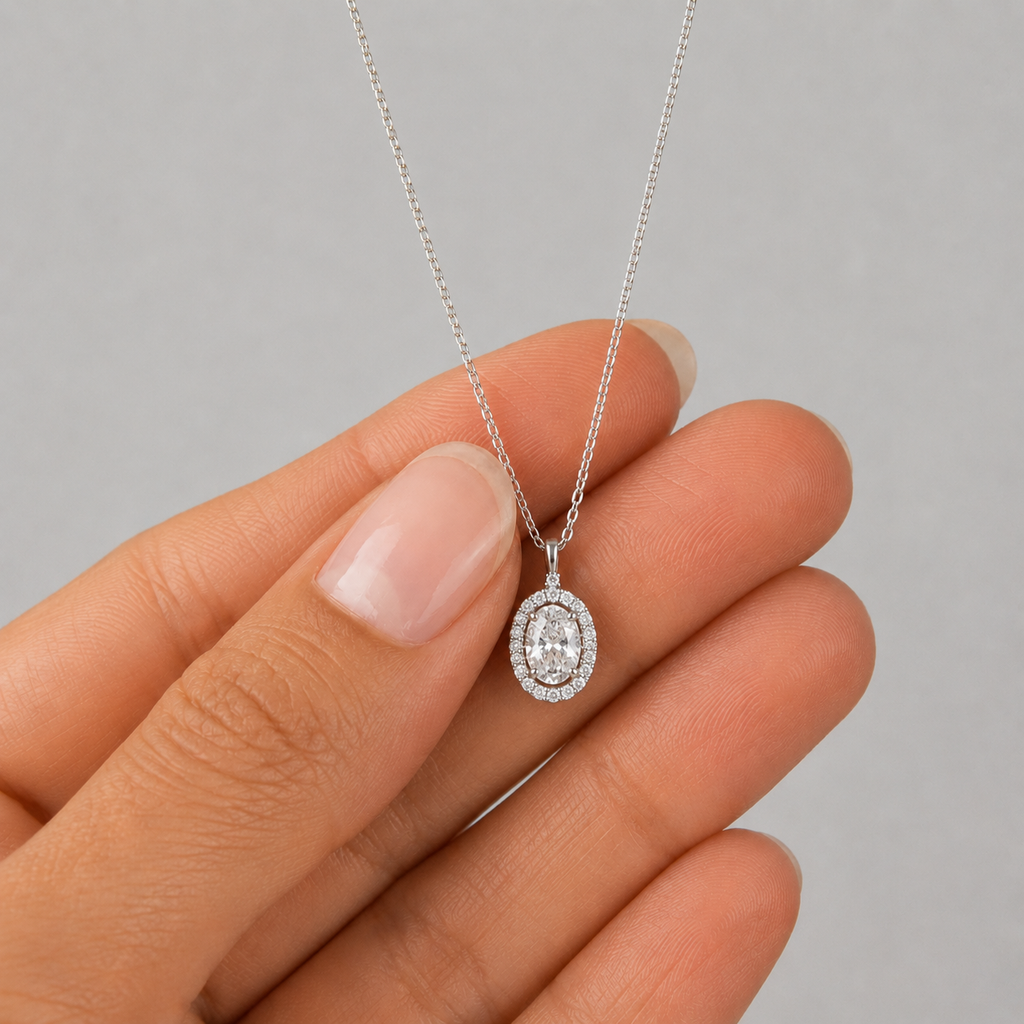 1.40 Ct. Lab Grown Diamond Oval Halo Pendant Necklace (VS-EF)