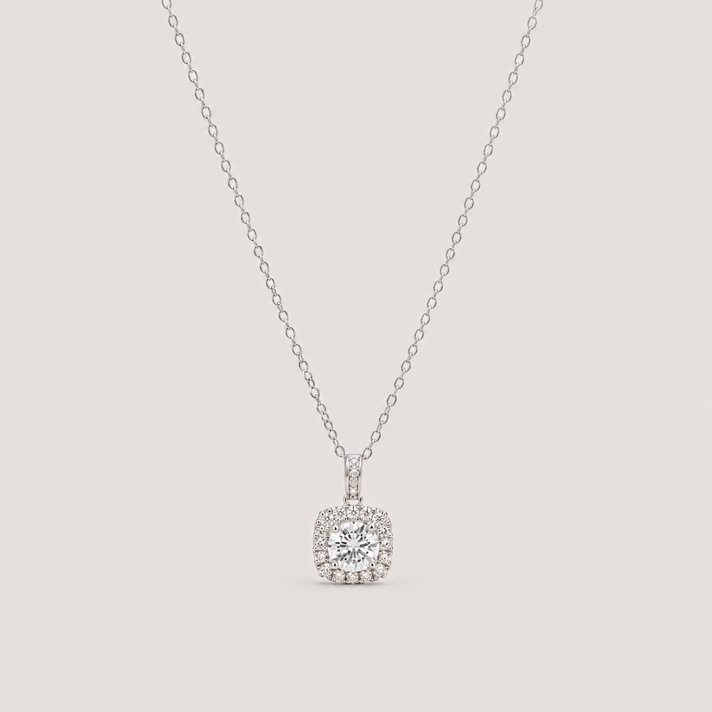 Lab Grown Diamond Round Cut Halo Pendant 0.90 Ct. (VS-EF)